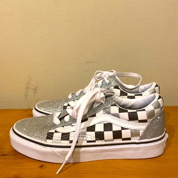 Vans Glitter Checkerboard Old Skool lace up low top sneakers mens 3.5 womens 5 - Picture 3 of 8